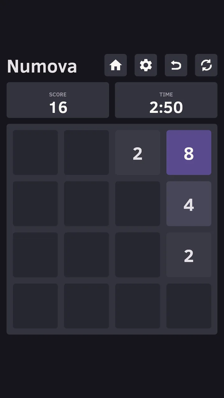 Time Attack on a 4 by 4 board in the Dark theme.